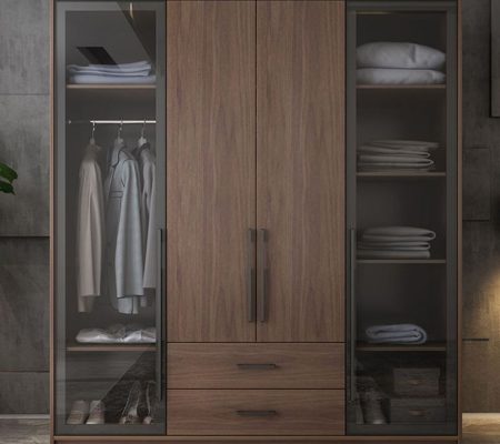 Brown Wood Wardrobe Armoire Modern Freestanding Wardrobe with Self Close Drawers Armoire with Top Cabinet-63_L x 24_W x 79_H