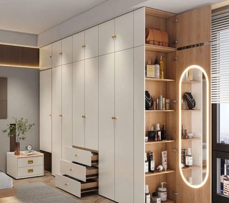 Versatile Wooden Wardrobe With Functional Storage Solutions